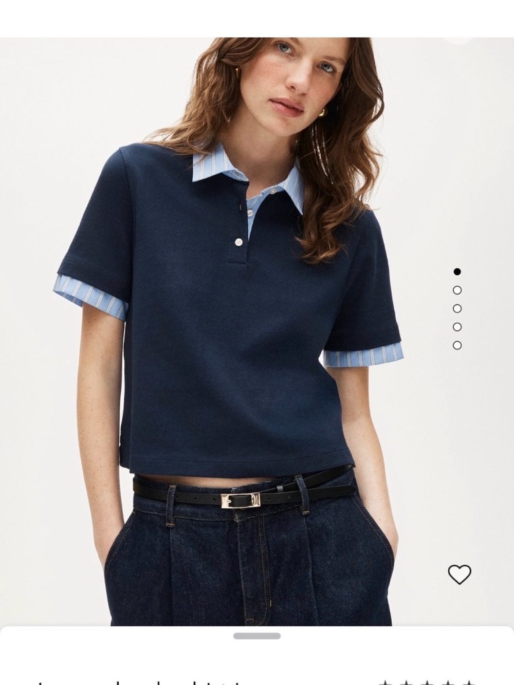 J. Crew Navy Polo Top with Light Blue Striped Collar and Cuffs